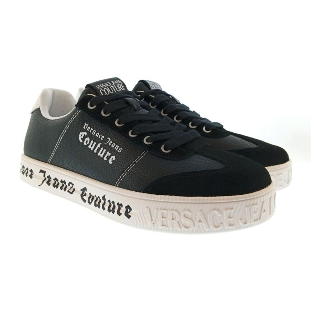 Versace Jeans Couture Mens Black / White Logo Platform Sneakers
